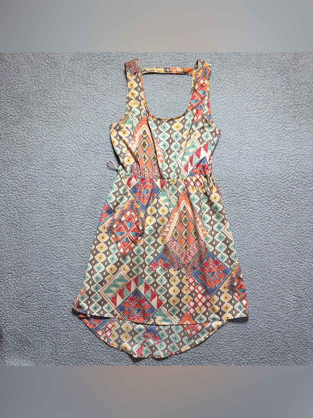 Poetry Sleeveless High Low Mini Dress Multicolor Geometric Print Women’s Small